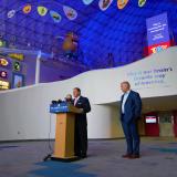 Congressman Morelle at podium at Strong Museum of Play