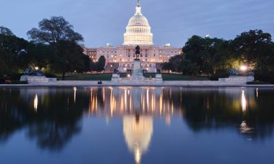 The Capitol building at night