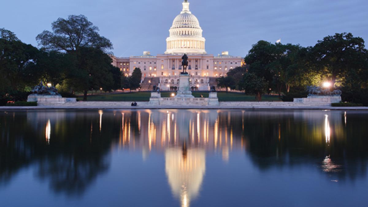 The Capitol building at night